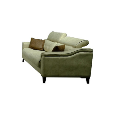 Beige living room three-seater leather sofa 3-seater upholstered couch wooden frame