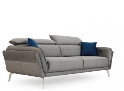 Gray fabric sofa luxurious upholstered couch modern three-seater textile furniture