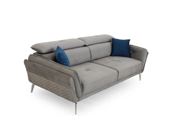 Gray fabric sofa luxurious upholstered couch modern three-seater textile furniture