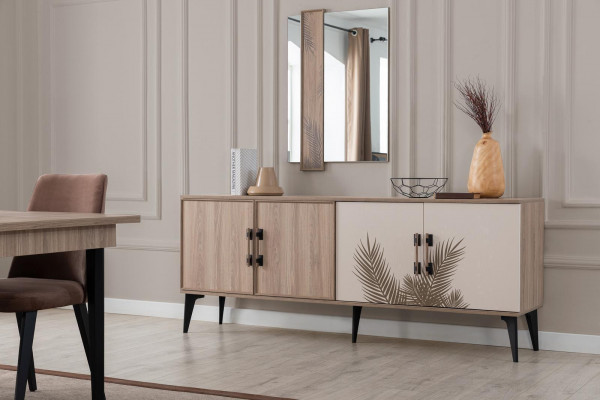 Brown dining room set luxury dining table 4x chairs sideboard mirror