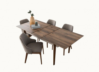 Complete dining room set, dining table with 4 brown upholstered chairs, 5-piece set