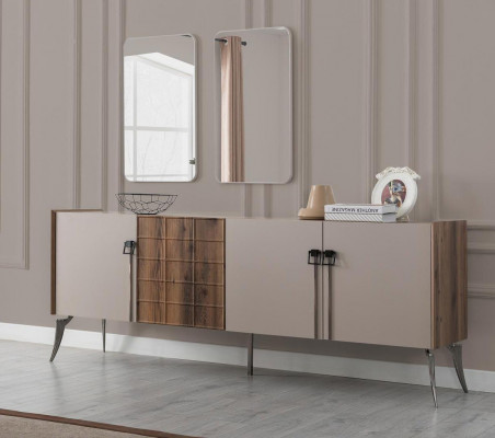 Modern beige set luxury sideboard 2x mirror wooden furniture sideboard