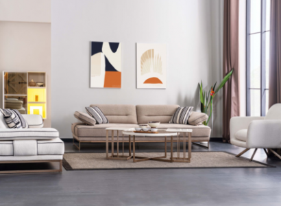 Stylish living room seating suite upholstery 2x three-seater sofas armchair