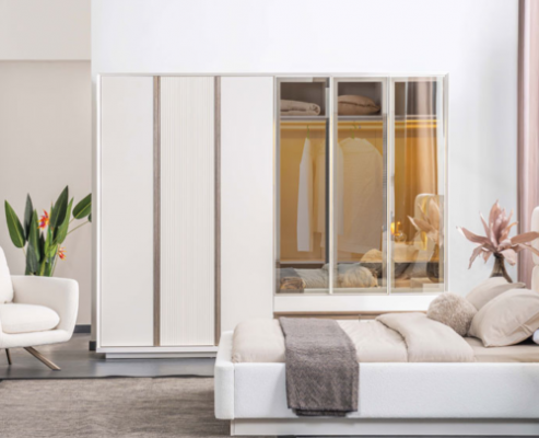 White wardrobe bedroom cabinet sturdy 6-door glass cabinet