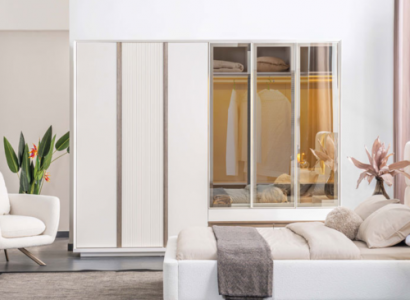 White wardrobe bedroom cabinet sturdy 6-door glass cabinet