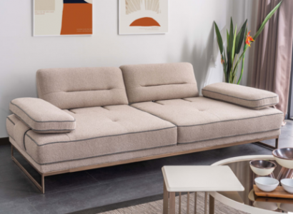 Stylish beige sofa living room three-seater designer upholstered couches