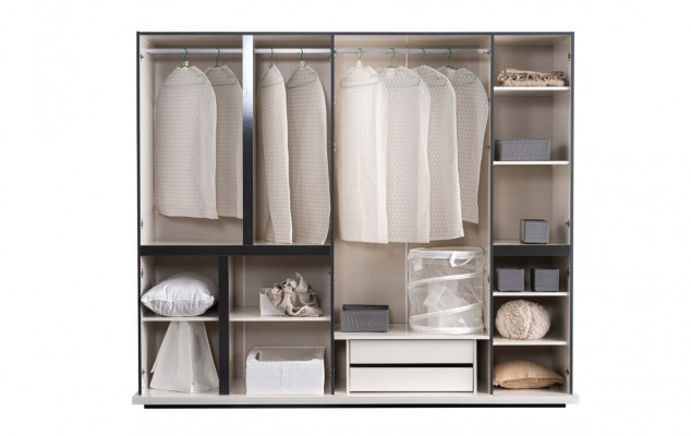 Bedroom White-Black Wardrobe Luxurious Wood Cabinets New