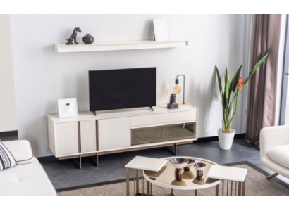 Stylish living wall designer TV lowboard modern shelves robust furniture