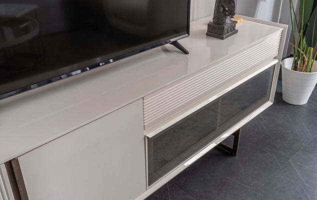 Stylish living wall designer TV lowboard modern shelves robust furniture