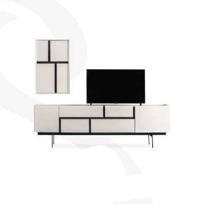 Stylish living room set consists of TV lowboard and wall cabinet, 2-piece.