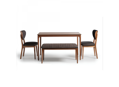Dining group wood dining room dining table chairs 6-piece brown dining nook bench fabric