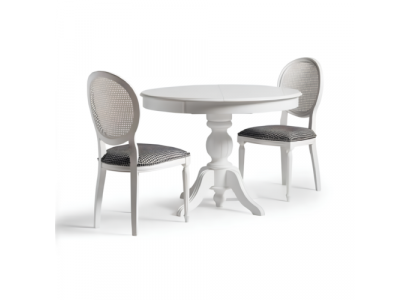 Luxury dining set dining room round dining table chairs 3-piece white fabric wood