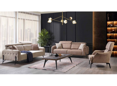 Beige Living Room Set Luxurious 3x Sofas Stylish Upholstered Armchair 3-piece Set
