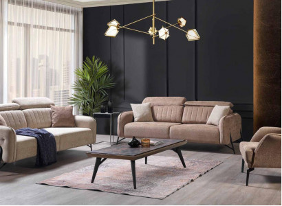 Beige Living Room Set Luxurious 3x Sofas Stylish Upholstered Armchair 3-piece Set