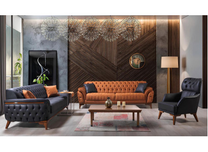 Designer Chesterfield Leather Suite Upholstery Three-Seater Stylish Armchair