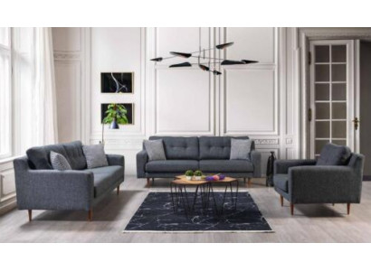 Gray Living Room Set Luxurious 2x Fabric Sofas Designer Upholstered Armchair