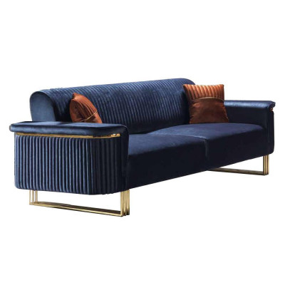 Blue-Orange Living Room Sofa Set Designer Fabric Sofas Modern Furniture 2 Pieces