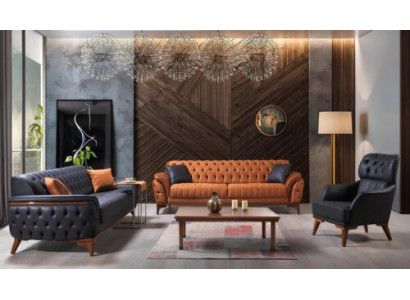 Black-Orange Chesterfield Sofa Set Living Room Stylish Sofas 3-piece