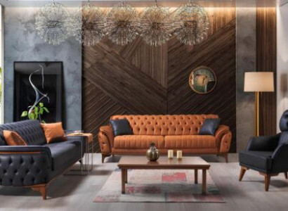 Black-Orange Chesterfield Sofa Set Living Room Stylish Sofas 3-piece