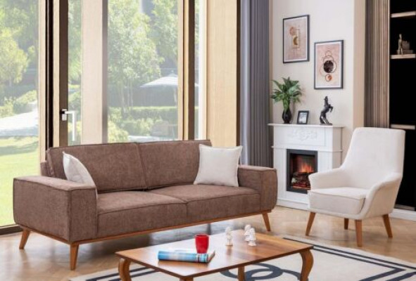 Living room beige three-seater luxurious white single-seater 2-piece suite