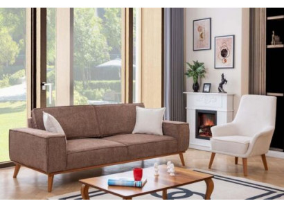 Living room beige three-seater luxurious white single-seater 2-piece suite