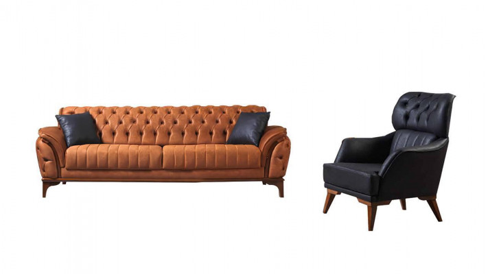 Orange-Black Chesterfield Set Luxurious Three-Seater Armchair 2-piece Set
