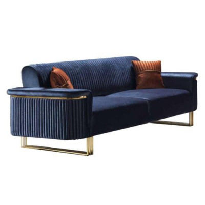 Blue living room 3-seater luxurious fabric sofa elegant upholstered furniture