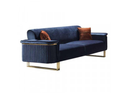 Blue living room 3-seater luxurious fabric sofa elegant upholstered furniture