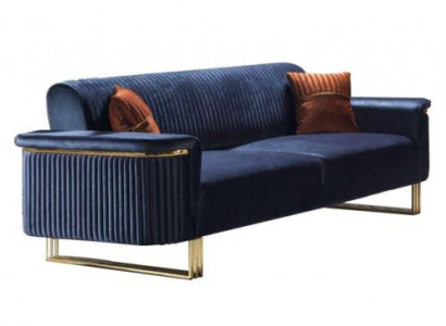 Blue living room 3-seater luxurious fabric sofa elegant upholstered furniture