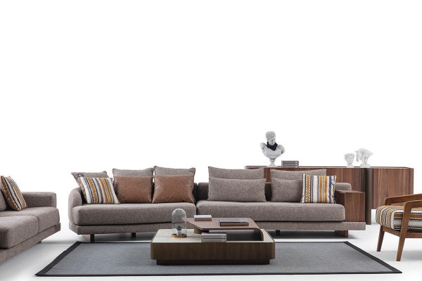 Gray living room sofas fabric sofas designer armchair wood coffee table 5-piece set.