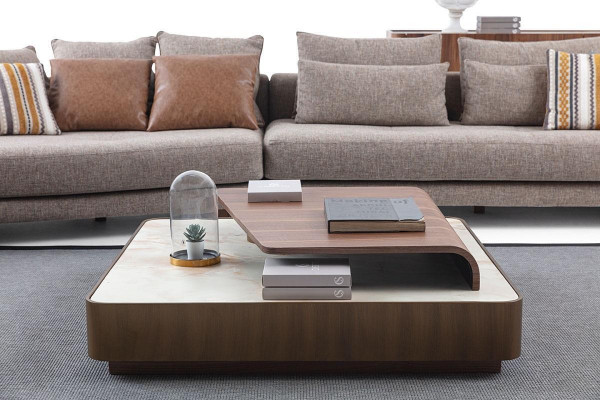 Gray living room sofas fabric sofas designer armchair wood coffee table 5-piece set.