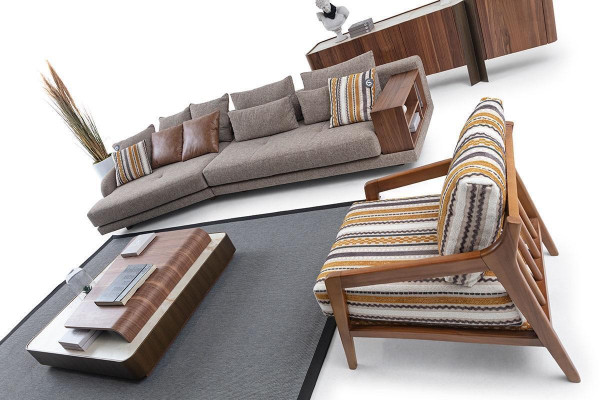 Exclusive living room sofa set fabric sofa wood coffee table sideboard