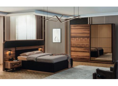 Exquisite bedroom set: Noble double bed, 2 wooden nightstands