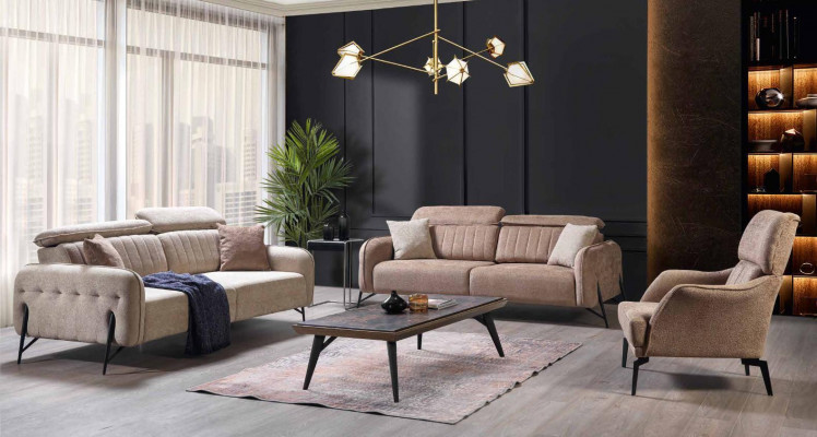 Beige living room sofa designer 3-seater fabric sofa luxury upholstered furniture