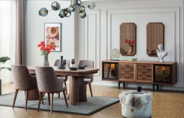 Stylish dining set exclusive wooden table designer sideboard chairs 10-piece