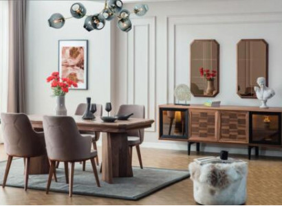 Stylish dining set exclusive wooden table designer sideboard chairs 10-piece