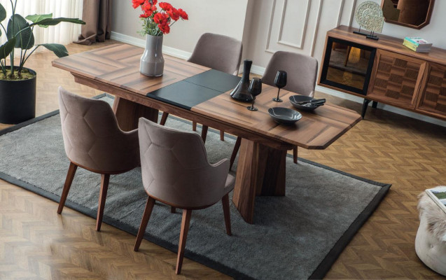 Stylish dining set exclusive wooden table designer sideboard chairs 10-piece