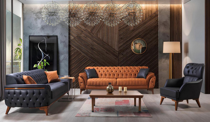 Luxurious Blue Chesterfield Sofa Modern 3-Seater Luxury Seating Furniture