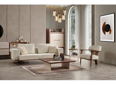 Modern white sofa set 3 1 seater textile wood armchair complete set new