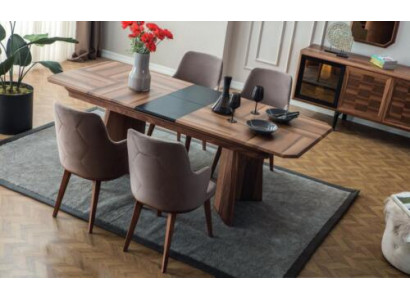 Complete dining set designer corner wooden dining table 6 upholstered chairs
