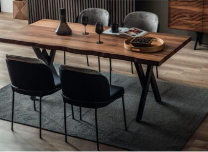 Exclusive wooden dining table, modern 6x upholstered chairs, dining room set