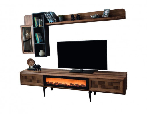 Brown living room wall unit designer TV stand RTV wood shelves LED