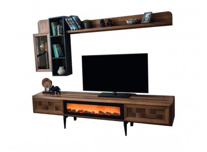 Brown living room wall unit designer TV stand RTV wood shelves LED