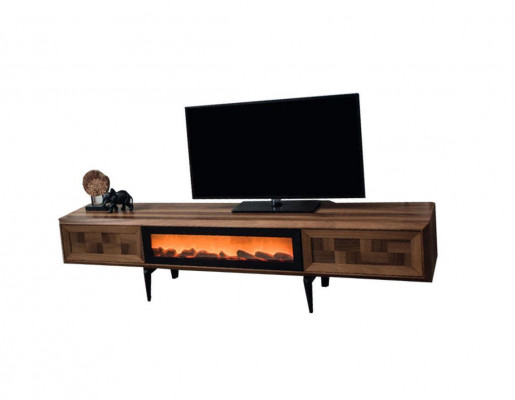 Brown living room wall unit designer TV stand RTV wood shelves LED