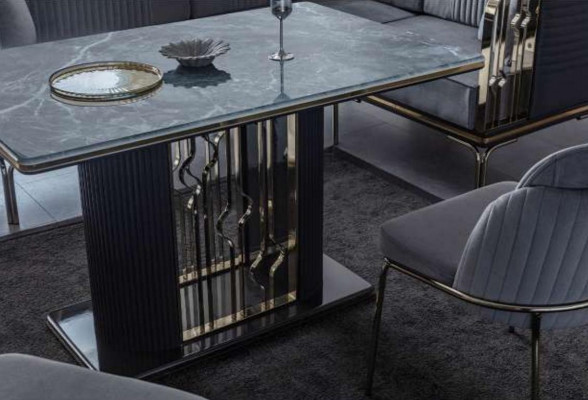 Exclusive Gray Dining Room Set Luxury Stainless Steel Table 2x Textile Chairs