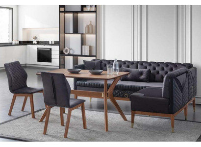 Black-Brown Dining Room Set Chesterfield Corner Bench Designer Dining Table