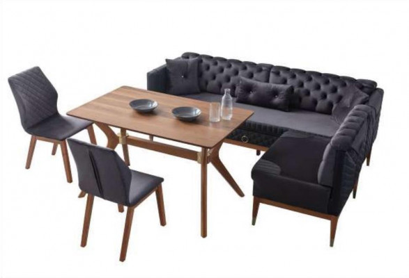 Black-Brown Dining Room Set Chesterfield Corner Bench Designer Dining Table