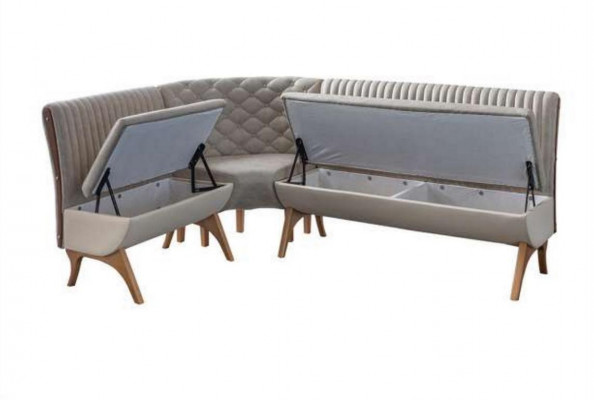 Designer light gray dining set upholstered corner bench 2x chairs dining table