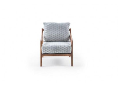 Living room white wood frame armchair Roubster fabric stylish single-seater