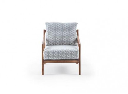 Living room white wood frame armchair Roubster fabric stylish single-seater